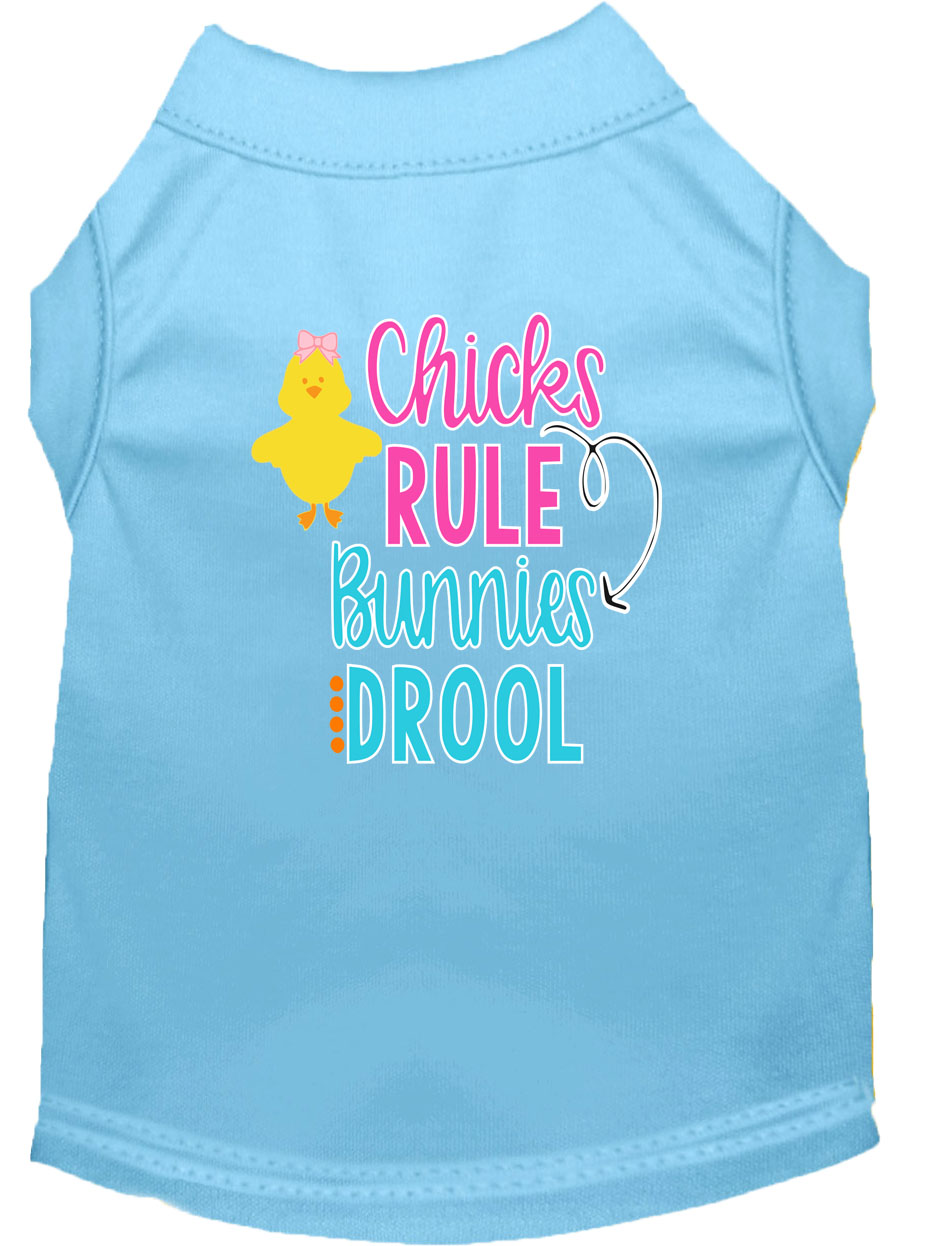 Chicks Rule Screen Print Dog Shirt Baby Blue XS